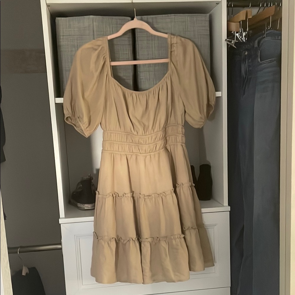 Lily Rose Tan Smocked Puff Sleeve Sundress